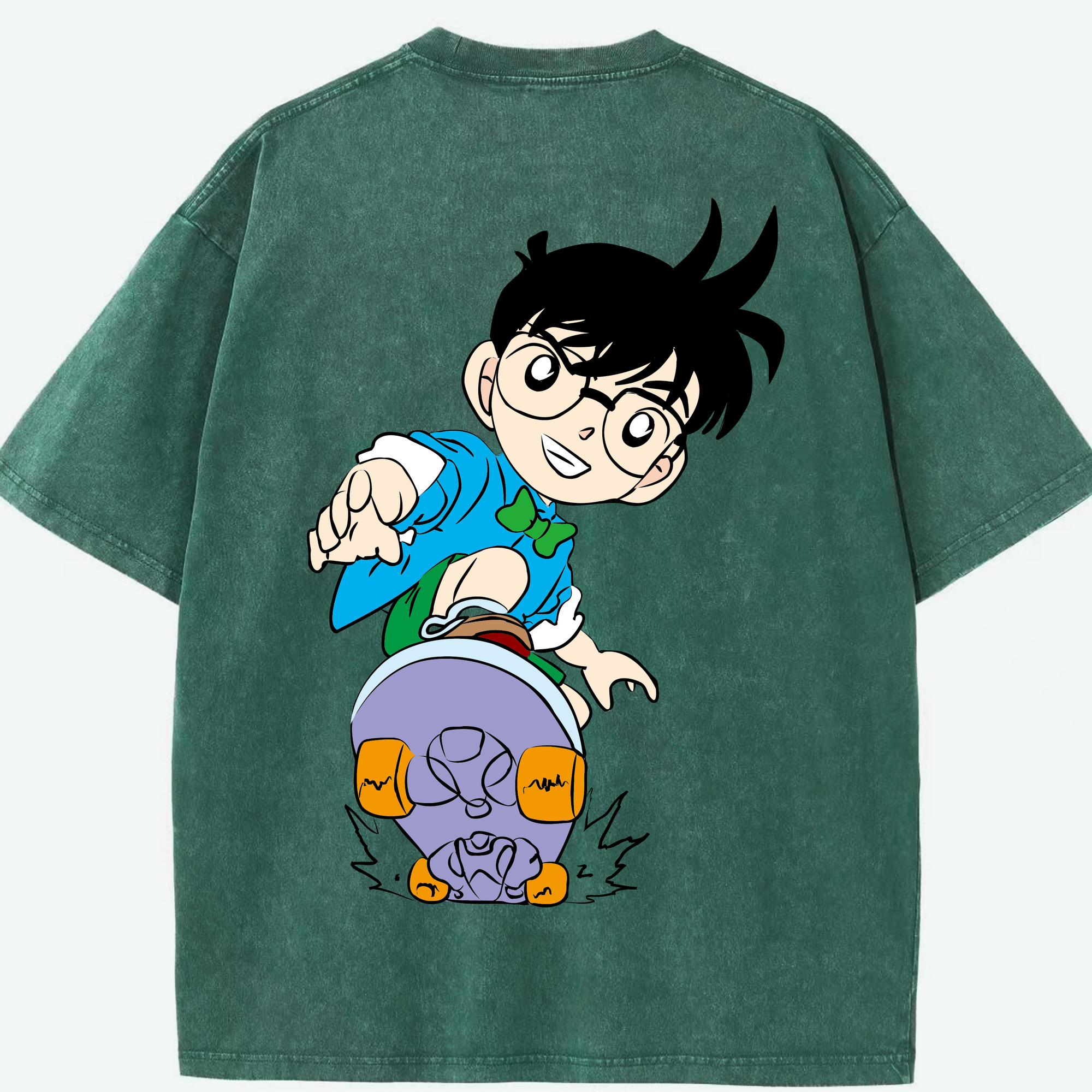 （画像用） 名探偵コナン 江戸川 コナン Detective Conan Conan Edogawa 綿100% ヴィンテージ風 半袖Tシャツ（背面プリント）